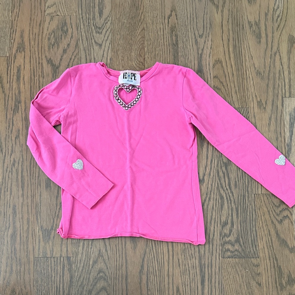 Hope Jeans Crystal Heart Cutout Long Sleeve Tee